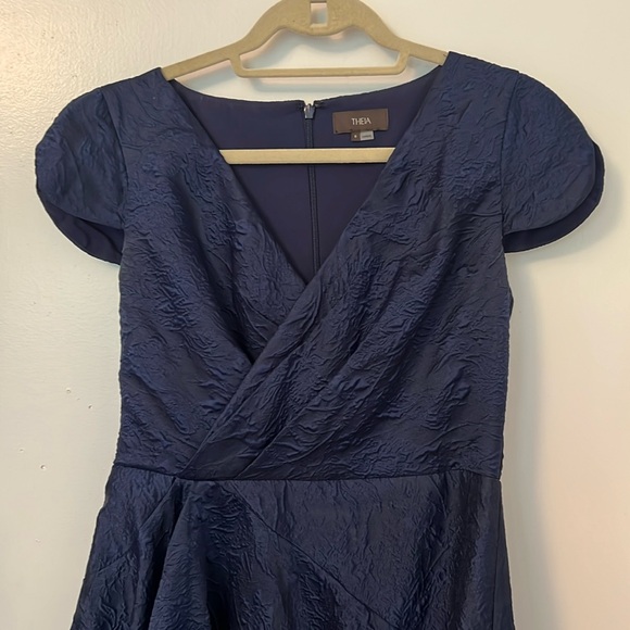 Theia Sevyn Asymmetrical Navy Dress - Picture 4 of 6